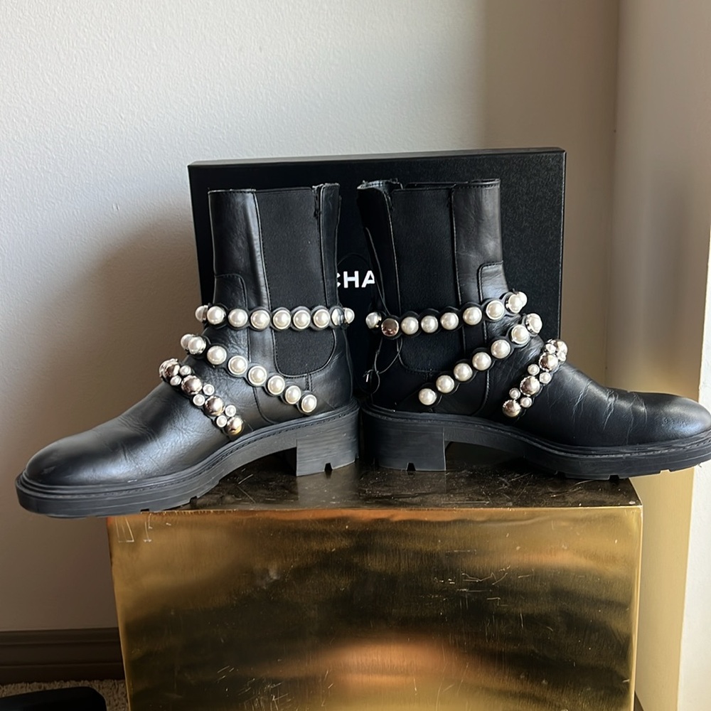 Zara Black Pearl Studded Moto Boots - Picture 10 of 14